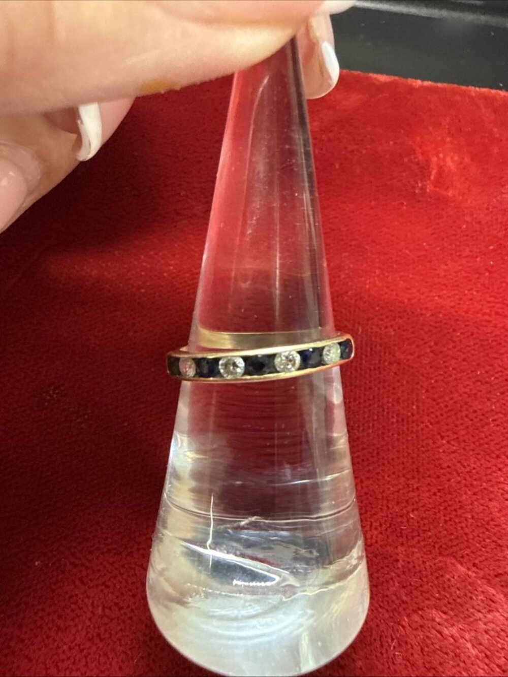 ESTATE NATURAL BLUE SAPPHIRE & DIAMOND BAND RING 14K Yellow GOLD SIZE 6.25 1.64g